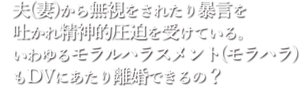 夫(妻)から無視をされたり暴言を吐かれ精神的圧迫を受けている。いわゆるモラルハラスメント(モラハラ)もDVにあたり離婚できるの？